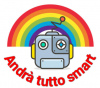 Arcobaleno con la scritta "Andrà tutto smart" e una faccia da robot